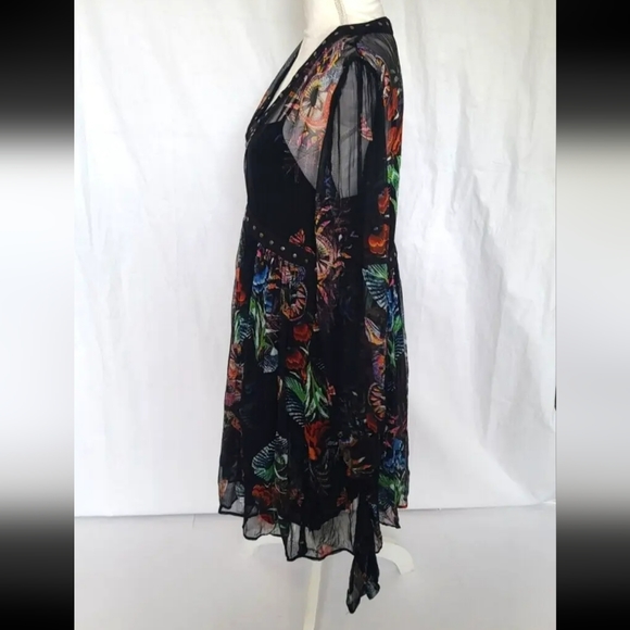 Anthropologie Maeve Black Green Nighttime Florals Sheer Dress US 8 - Picture 4 of 9